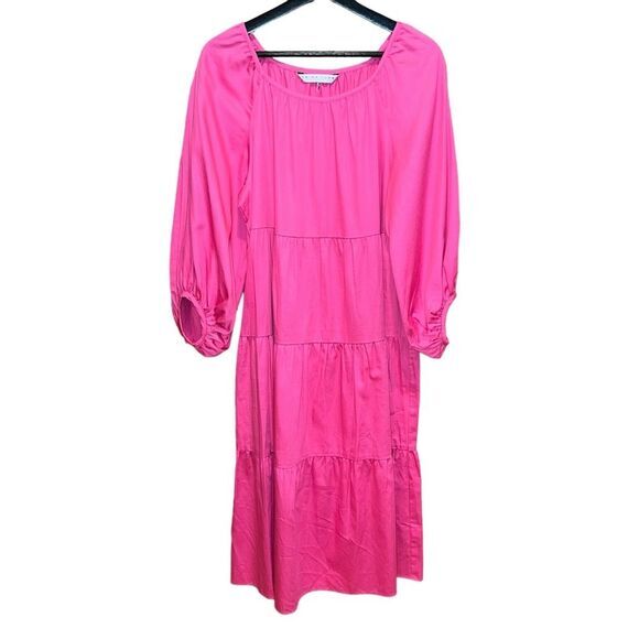 Trina Turk Cassia Tiered Midi Dress Size M Playa Pink Balloon Puff Sleeve‎ - Picture 3 of 10